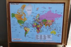 Local Mahogany-Framed World Map
